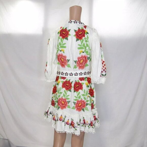 NEW FARM RIO Womens Conscious Embroidered Poplin Dress Size S Floral Off White - Picture 11 of 12